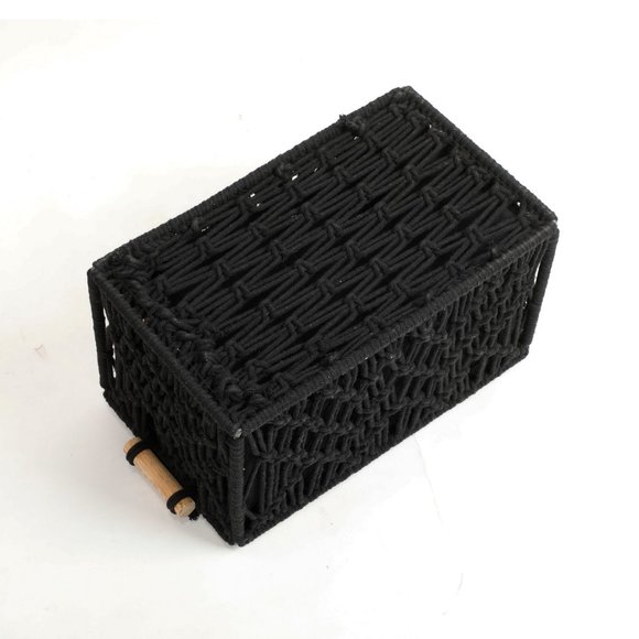 Macrame Wireframe Shelf Basket, Black, Small - Picture 3 of 7